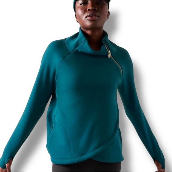 Athleta Sweaters - ATHLETA Cozy Karma Asymmetrical Zip Pullover Plus 1X Dark Sardinia Blue